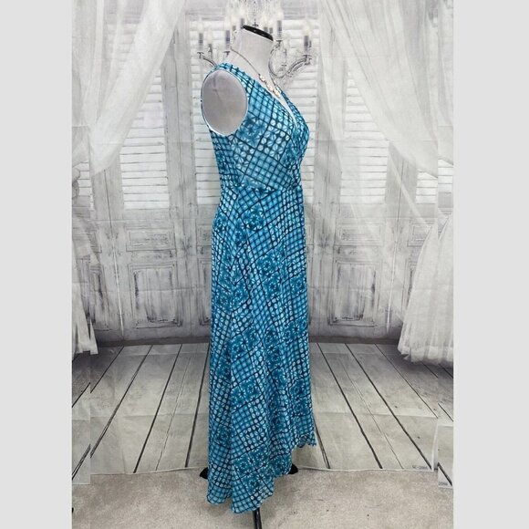 Tommy Hilfiger Blue Chiffon V Neck Maxi Dress High Low Sleeveless Faux Wrap NWT - Picture 2 of 13